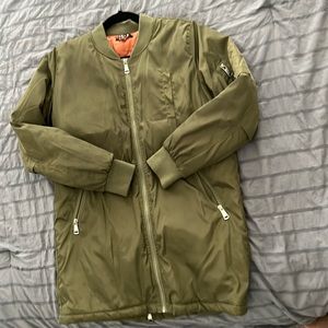 Olive green long bomber jacket